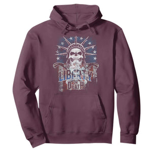 4th Of July Liberty Or Death Hoodie Statue Of Liberty Skull American Flag TS11 Maroon Print Your Wear