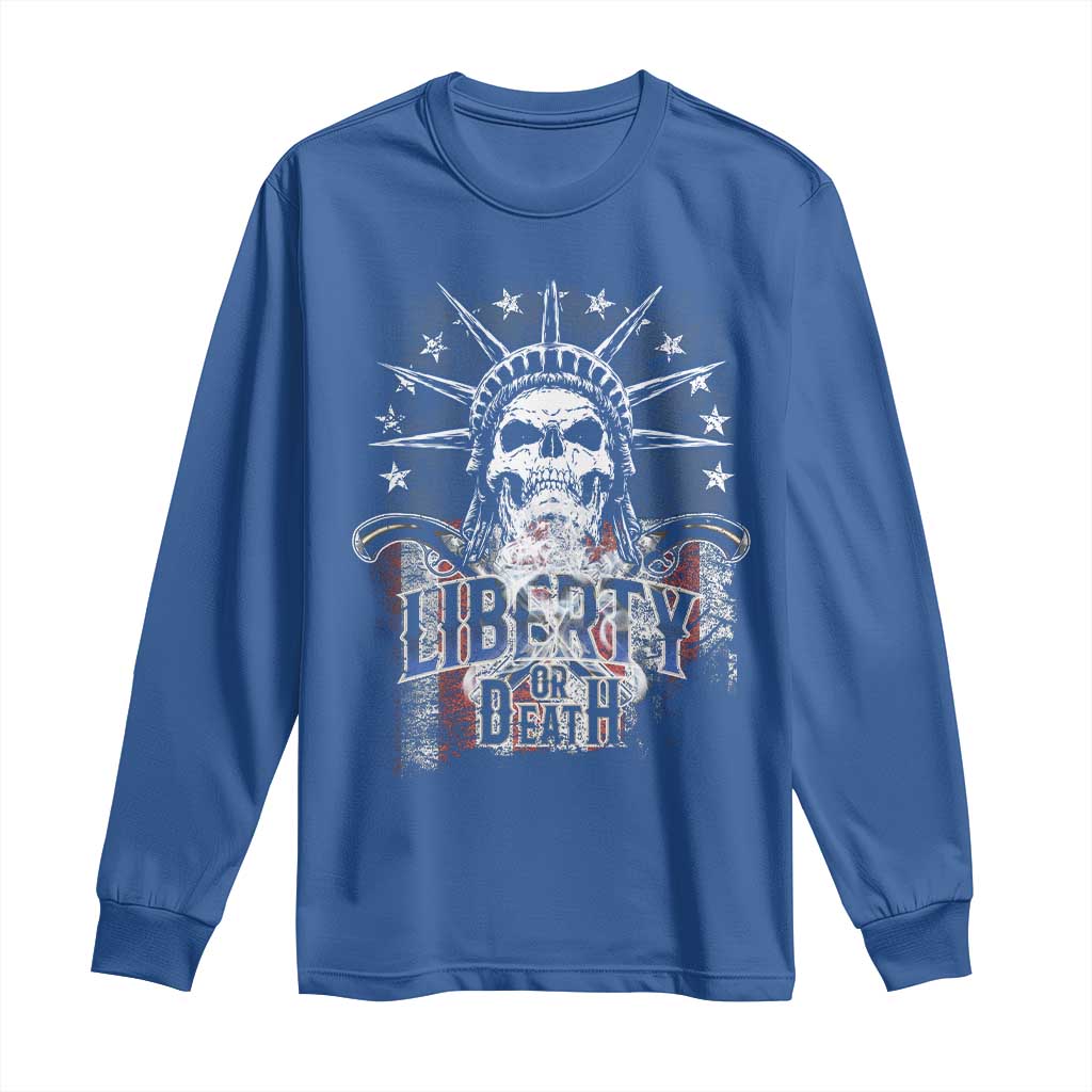 4th Of July Liberty Or Death Long Sleeve Shirt Statue Of Liberty Skull American Flag TS11 Royal Blue Print Your Wear