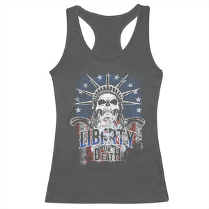 4th Of July Liberty Or Death Racerback Tank Top Statue Of Liberty Skull American Flag TS11 Dark Heather Print Your Wear