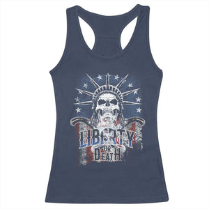4th Of July Liberty Or Death Racerback Tank Top Statue Of Liberty Skull American Flag TS11 Navy Print Your Wear