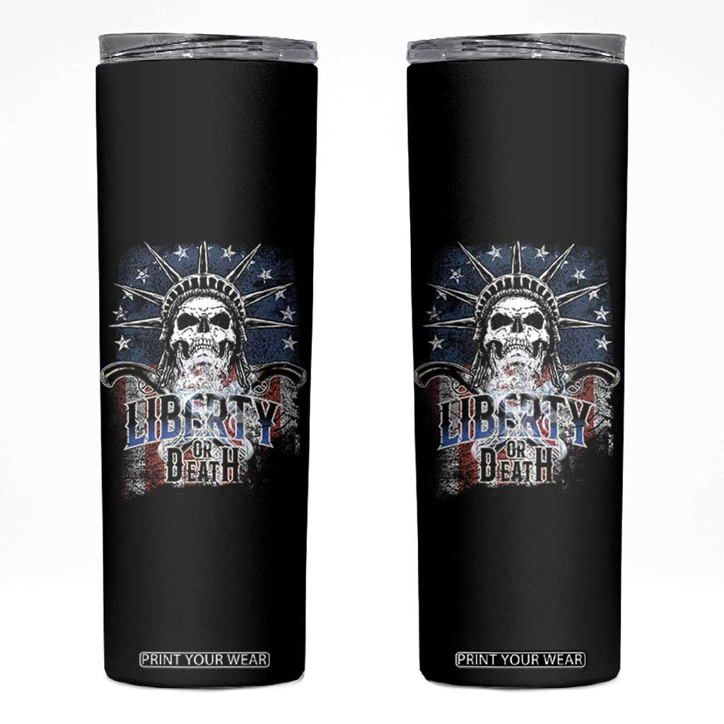 4th Of July Liberty Or Death Skinny Tumbler Statue Of Liberty Skull American Flag TS11 Black Print Your Wear