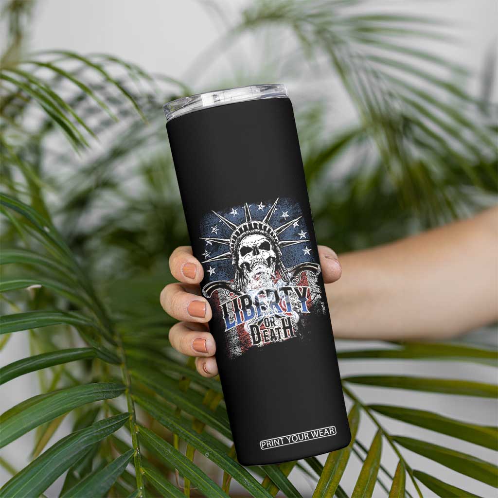 4th Of July Liberty Or Death Skinny Tumbler Statue Of Liberty Skull American Flag TS11 Print Your Wear