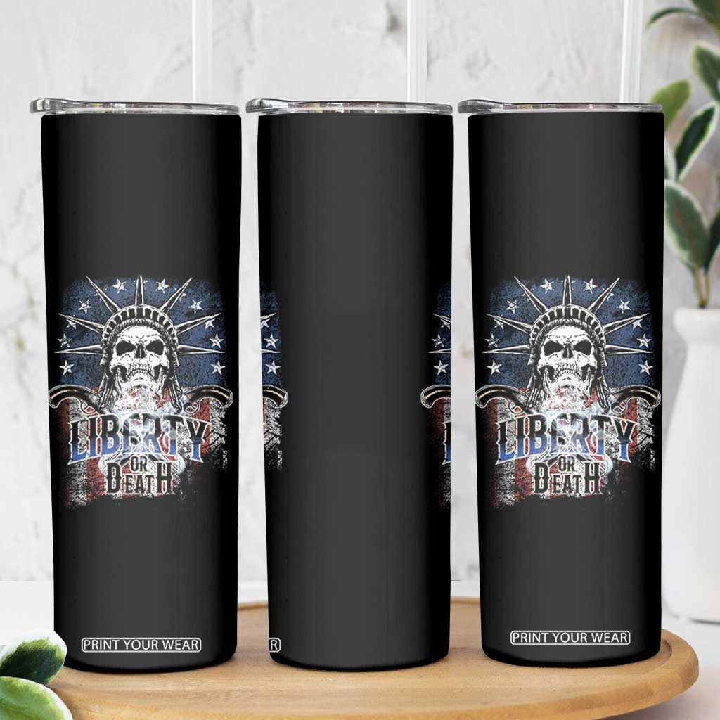 4th Of July Liberty Or Death Skinny Tumbler Statue Of Liberty Skull American Flag TS11 Print Your Wear