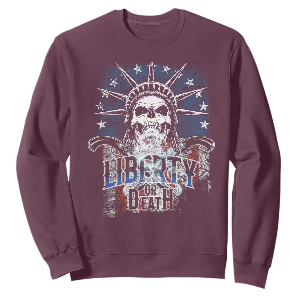 4th Of July Liberty Or Death Sweatshirt Statue Of Liberty Skull American Flag TS11 Maroon Print Your Wear