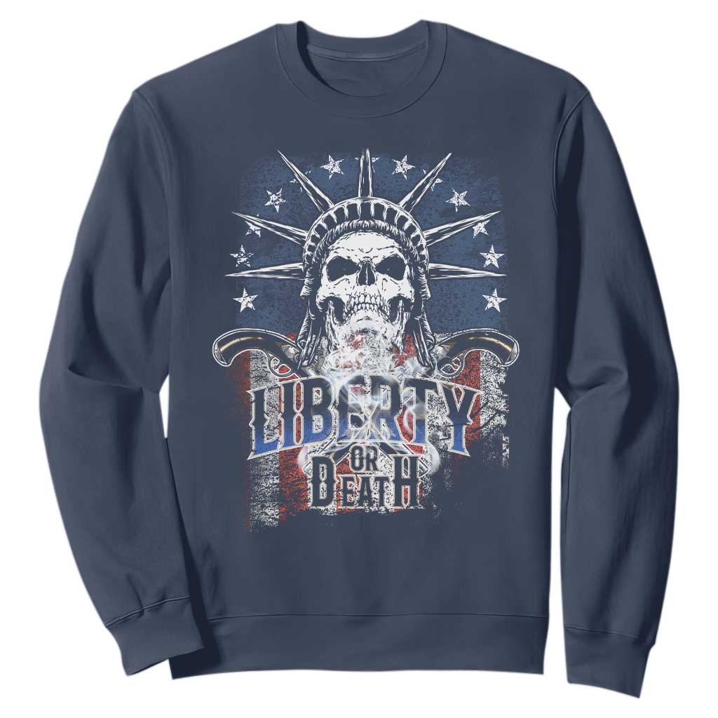 4th Of July Liberty Or Death Sweatshirt Statue Of Liberty Skull American Flag TS11 Navy Print Your Wear