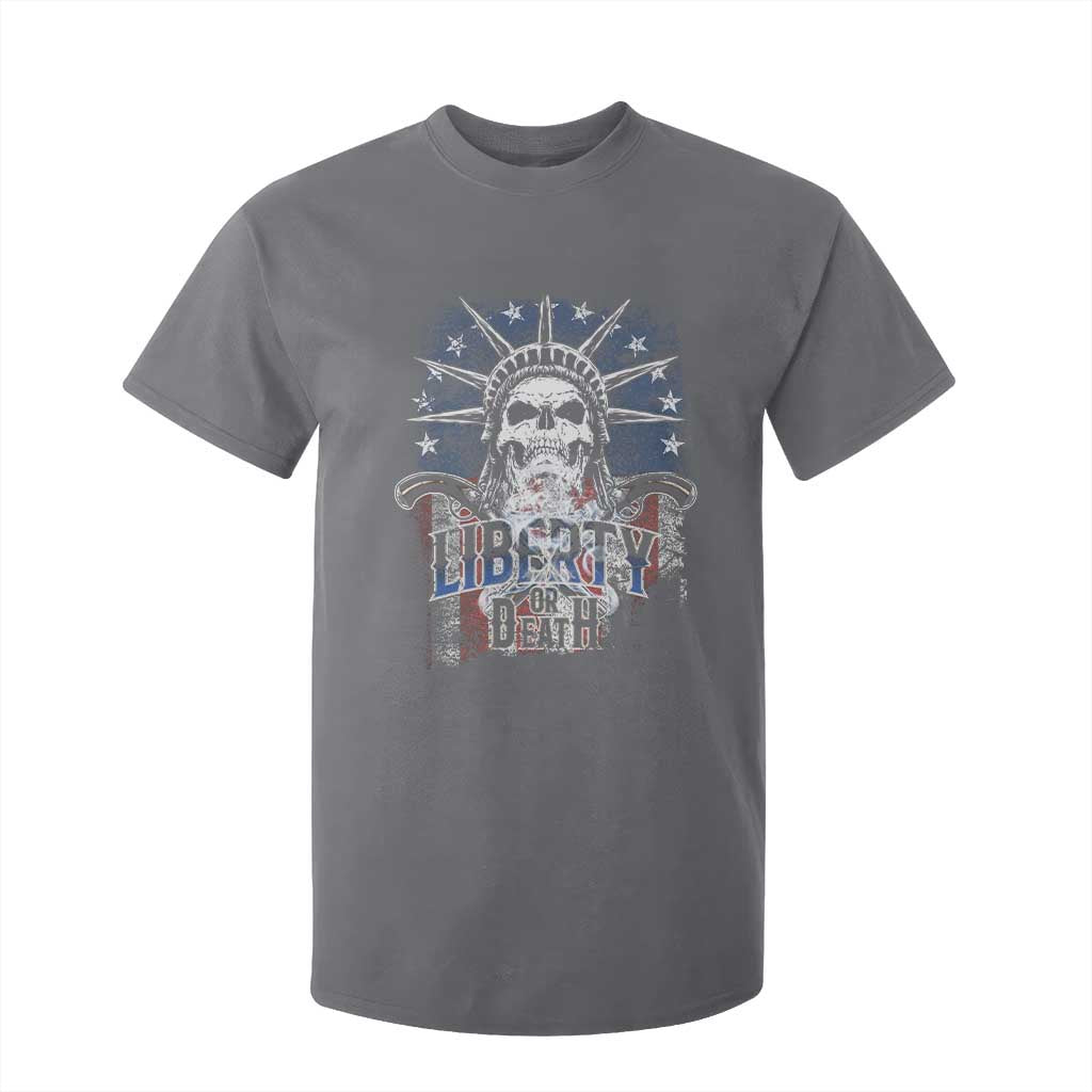 4th Of July Liberty Or Death T Shirt For Kid Statue Of Liberty Skull American Flag TS11 Charcoal Print Your Wear