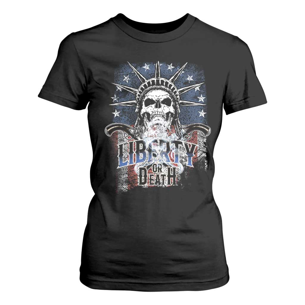 4th Of July Liberty Or Death T Shirt For Women Statue Of Liberty Skull American Flag TS11 Black Print Your Wear