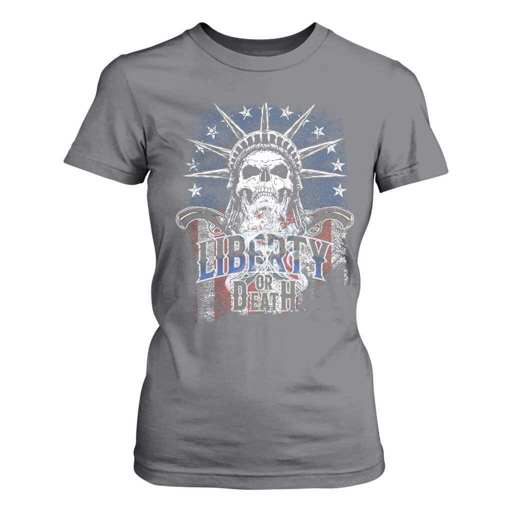 4th Of July Liberty Or Death T Shirt For Women Statue Of Liberty Skull American Flag TS11 Charcoal Print Your Wear