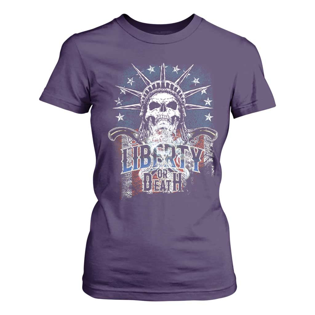 4th Of July Liberty Or Death T Shirt For Women Statue Of Liberty Skull American Flag TS11 Purple Print Your Wear