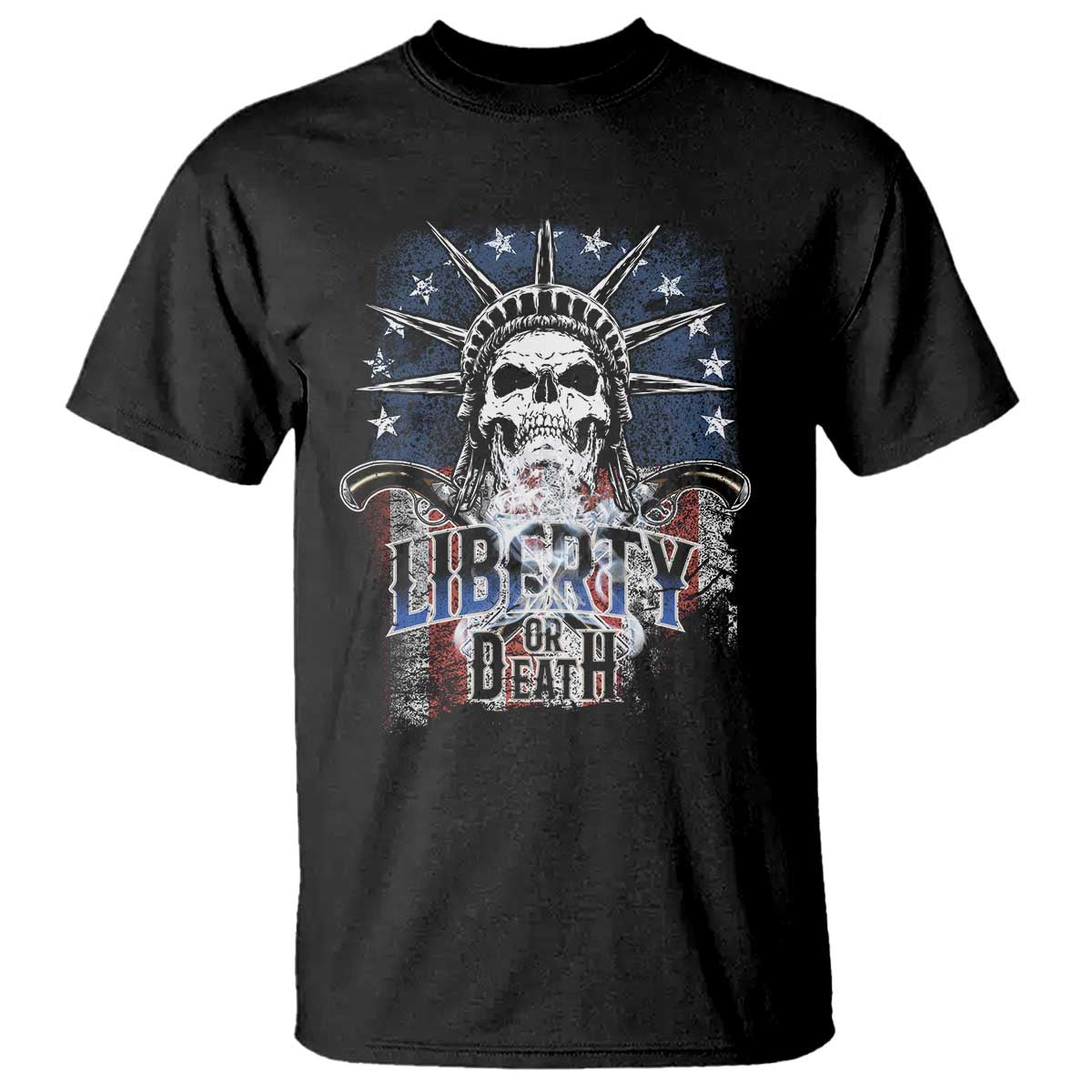 4th Of July Liberty Or Death T Shirt Statue Of Liberty Skull American Flag TS11 Black Print Your Wear