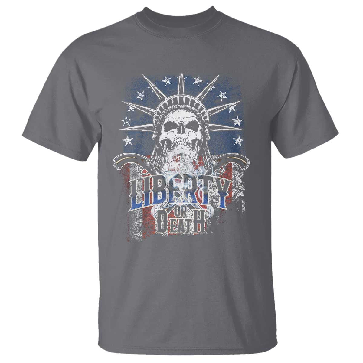 4th Of July Liberty Or Death T Shirt Statue Of Liberty Skull American Flag TS11 Charcoal Print Your Wear