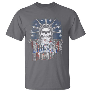 4th Of July Liberty Or Death T Shirt Statue Of Liberty Skull American Flag TS11 Charcoal Print Your Wear