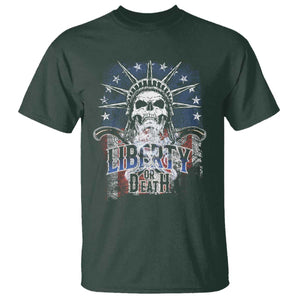 4th Of July Liberty Or Death T Shirt Statue Of Liberty Skull American Flag TS11 Dark Forest Green Print Your Wear