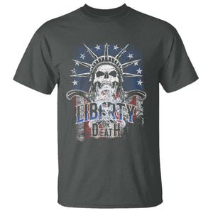 4th Of July Liberty Or Death T Shirt Statue Of Liberty Skull American Flag TS11 Dark Heather Print Your Wear