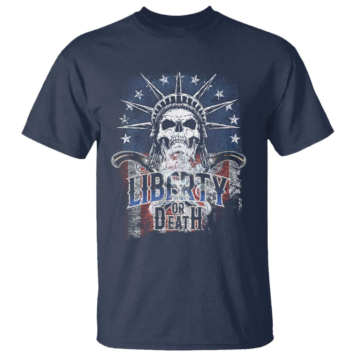 4th Of July Liberty Or Death T Shirt Statue Of Liberty Skull American Flag TS11 Navy Print Your Wear