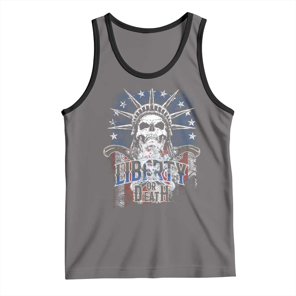 4th Of July Liberty Or Death Tank Top Statue Of Liberty Skull American Flag TS11 Deep Heather Black Print Your Wear
