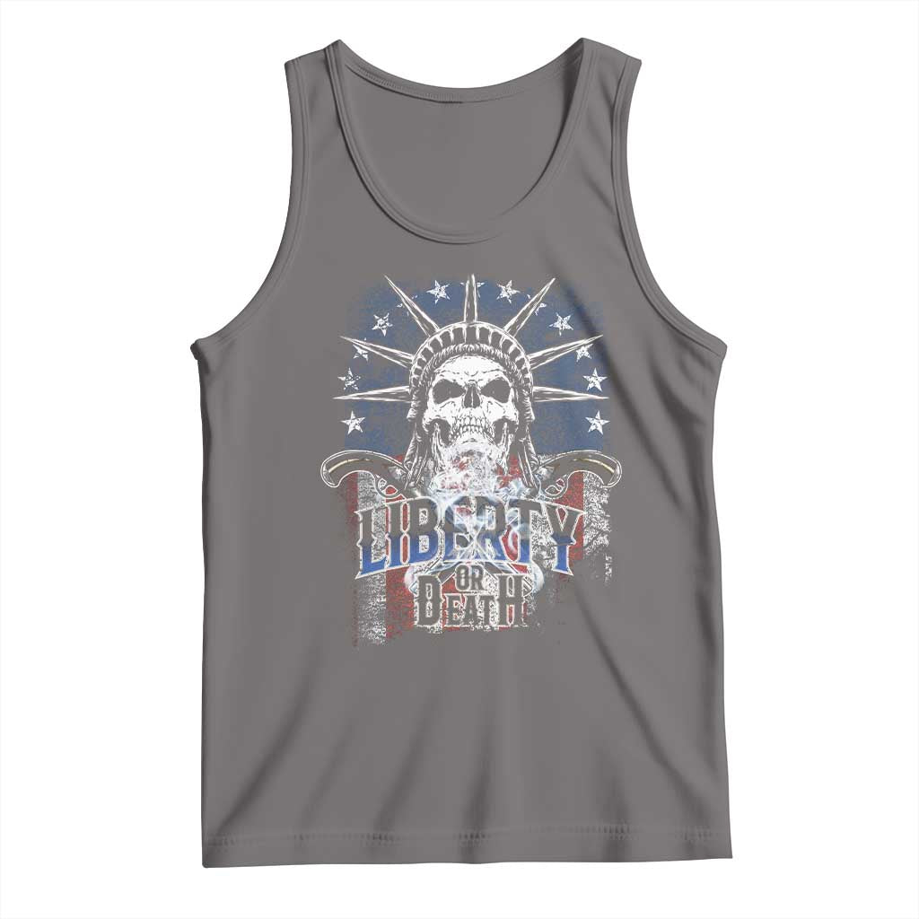 4th Of July Liberty Or Death Tank Top Statue Of Liberty Skull American Flag TS11 Deep Heather Print Your Wear
