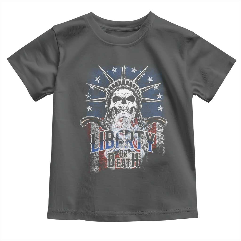 4th Of July Liberty Or Death Toddler T Shirt Statue Of Liberty Skull American Flag TS11 Dark Heather Print Your Wear