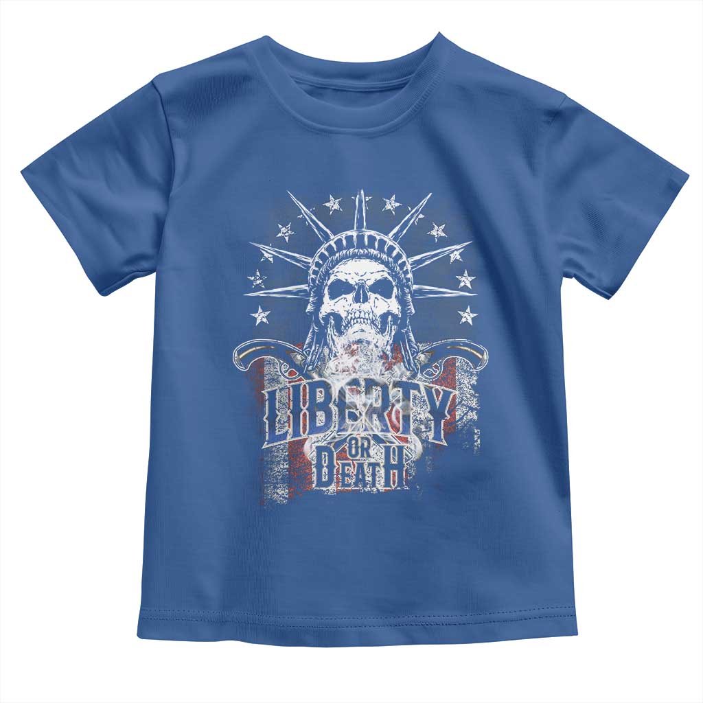 4th Of July Liberty Or Death Toddler T Shirt Statue Of Liberty Skull American Flag TS11 Royal Blue Print Your Wear