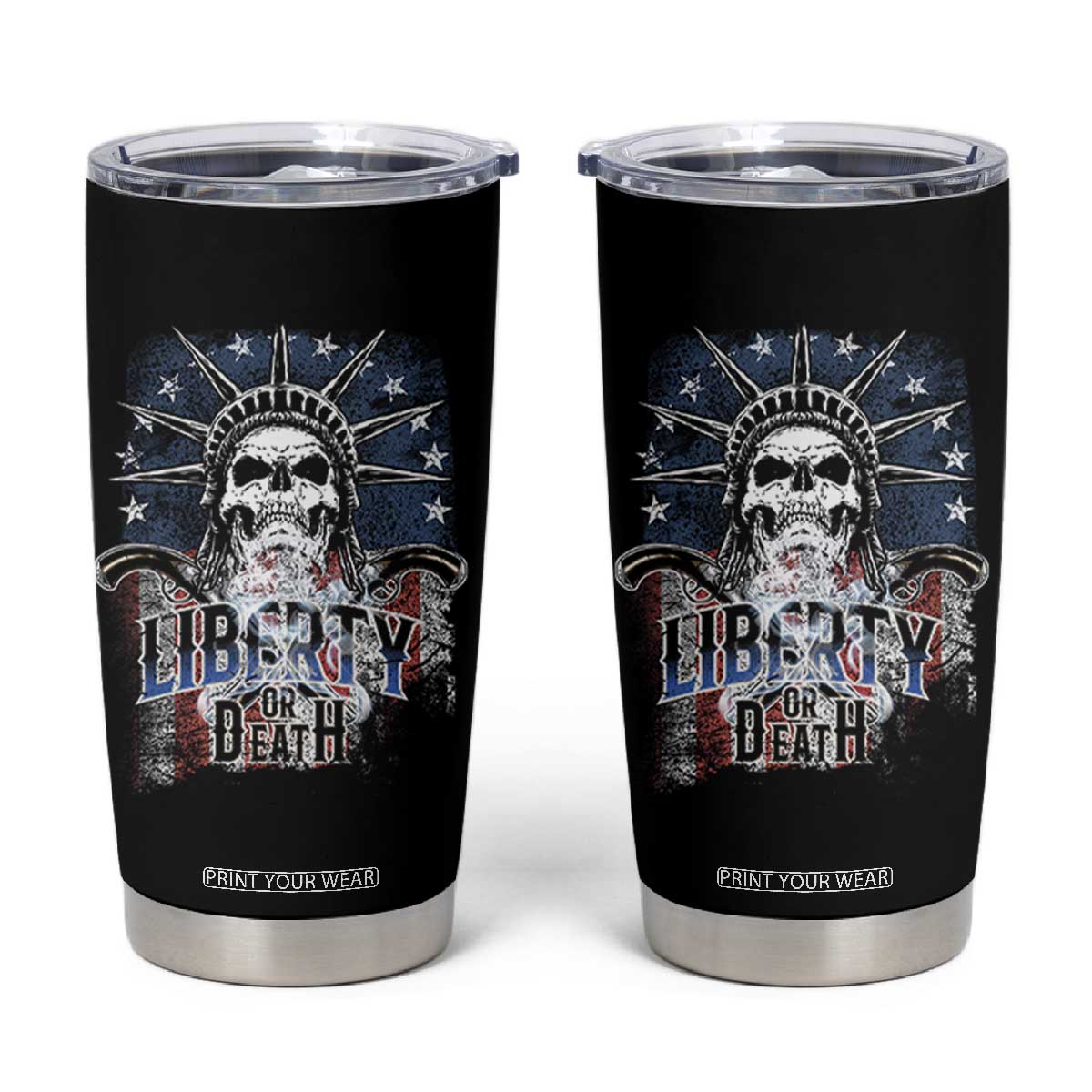 4th Of July Liberty Or Death Tumbler Cup Statue Of Liberty Skull American Flag TS11 Black Print Your Wear