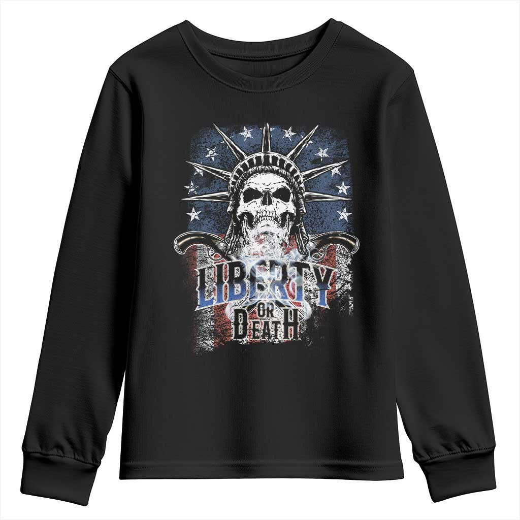4th Of July Liberty Or Death Youth Sweatshirt Statue Of Liberty Skull American Flag TS11 Black Print Your Wear