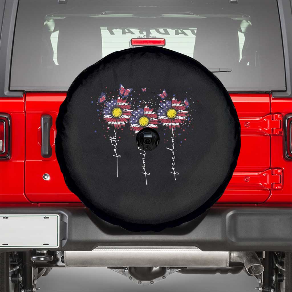 4th Of July Spare Tire Cover Faith Family Freedom USA Flag Daisy Flower TS11 Black Print Your Wear