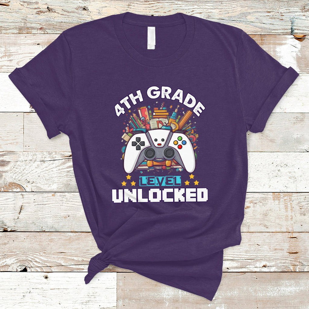 4th Grade T Shirt Fourth Level Unlocked Video Game Level Up Back To School TS02 Purple Printyourwear