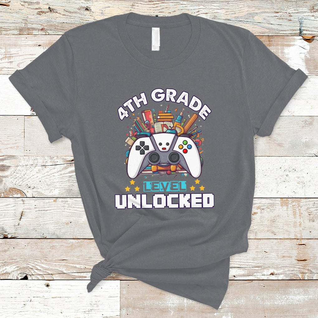 4th Grade T Shirt Fourth Level Unlocked Video Game Level Up Back To School TS02 Charcoal Printyourwear