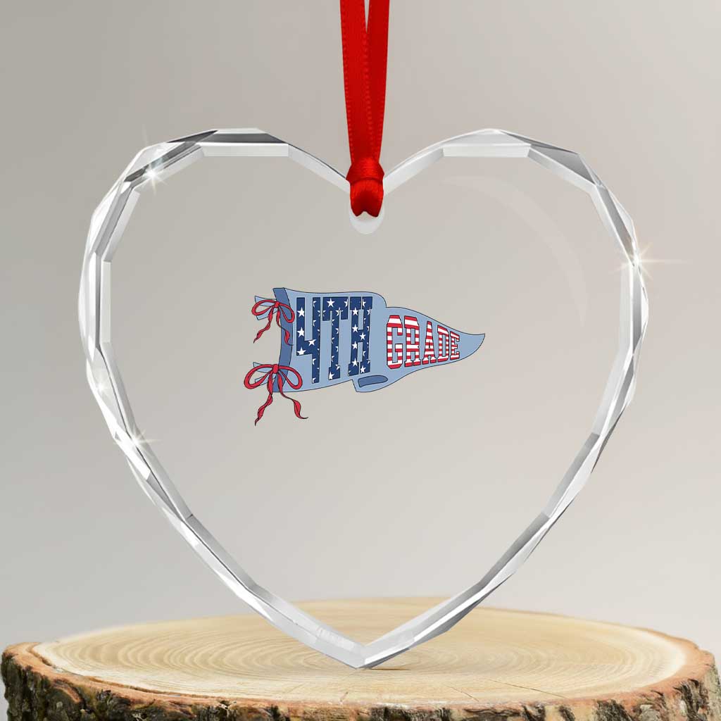 4th Grade Teacher Pennant US Flag Back to School Heart Crystal Glass Ornament