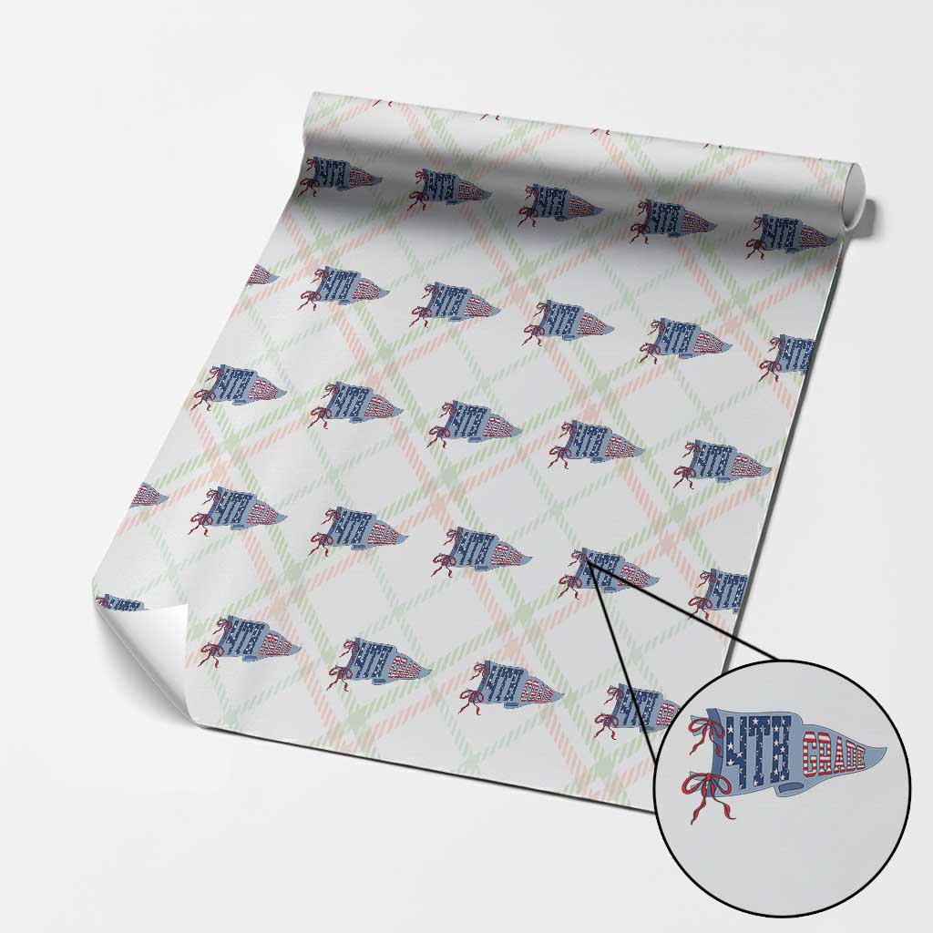 4th Grade Teacher Pennant US Flag Back to School Wrapping Paper Roll