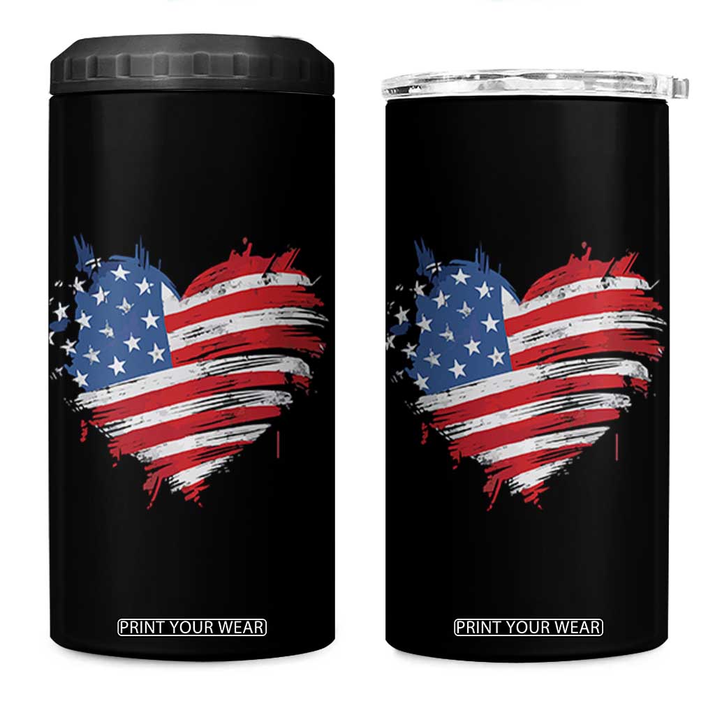 4th of July American Flag Heart USA Patriotic 4 in 1 Can Cooler Tumbler Star Stripes TS11 One Size: 16 oz Black Print Your Wear