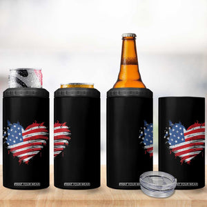 4th of July American Flag Heart USA Patriotic 4 in 1 Can Cooler Tumbler Star Stripes TS11 Print Your Wear