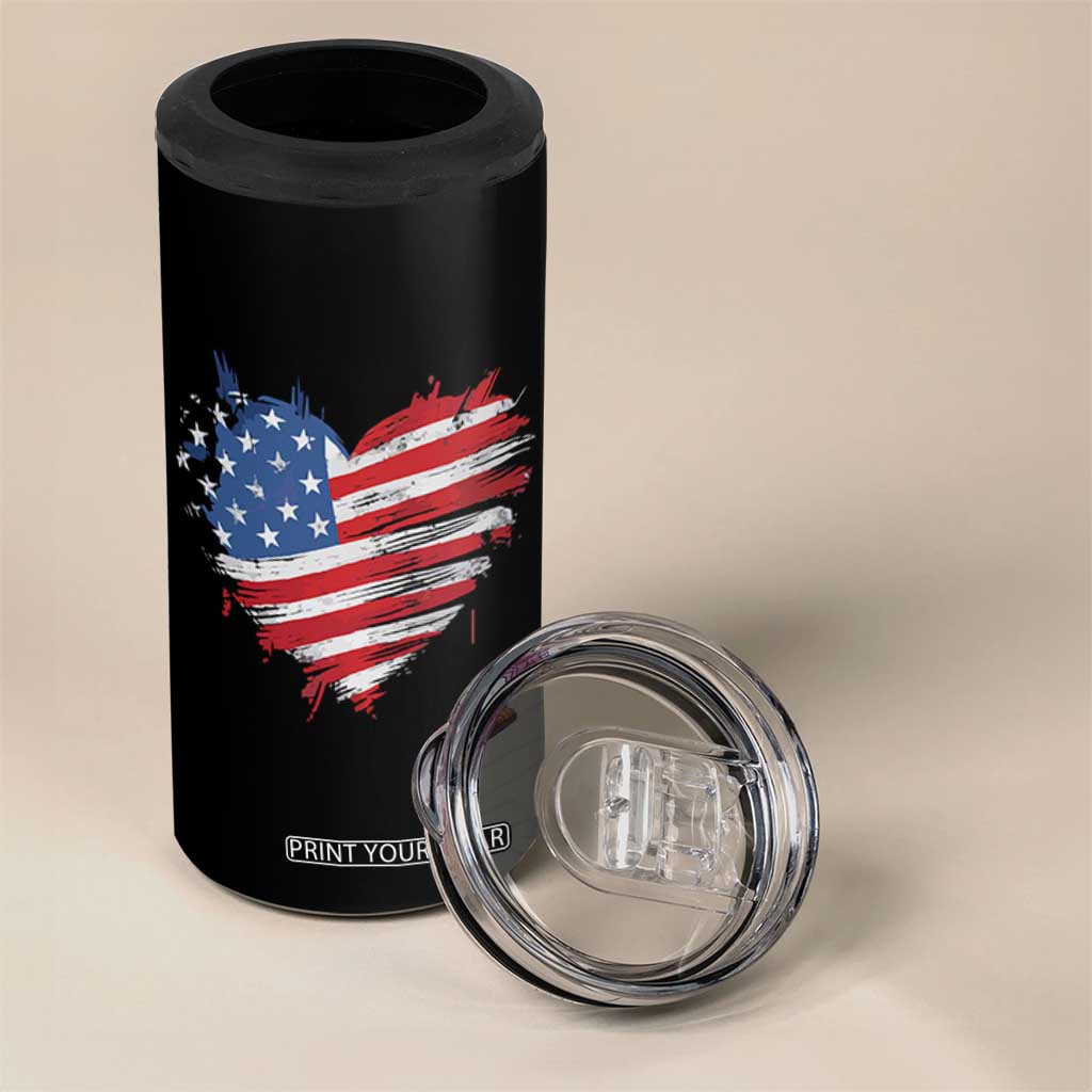 4th of July American Flag Heart USA Patriotic 4 in 1 Can Cooler Tumbler Star Stripes TS11 Print Your Wear