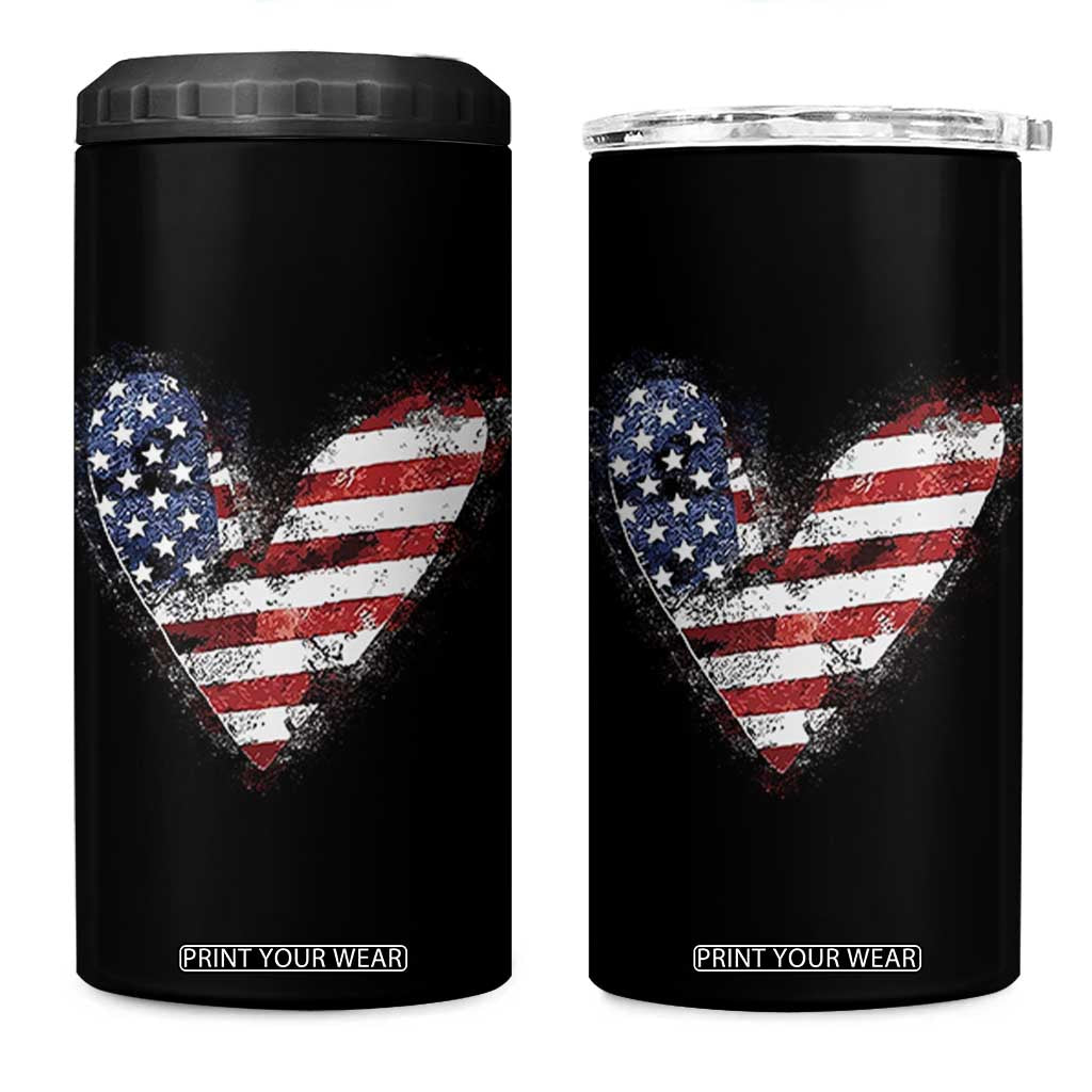 4th of July American Flag Heart USA Patriotic 4 in 1 Can Cooler Tumbler TS11 One Size: 16 oz Black Print Your Wear