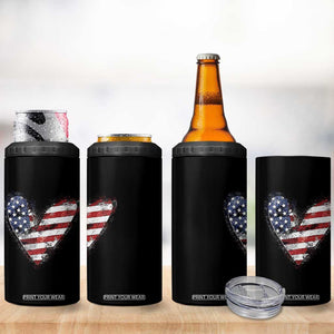 4th of July American Flag Heart USA Patriotic 4 in 1 Can Cooler Tumbler TS11 Print Your Wear
