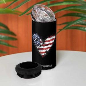 4th of July American Flag Heart USA Patriotic 4 in 1 Can Cooler Tumbler TS11 Print Your Wear