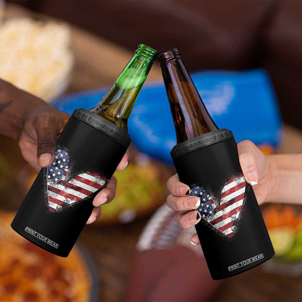 4th of July American Flag Heart USA Patriotic 4 in 1 Can Cooler Tumbler TS11 Print Your Wear