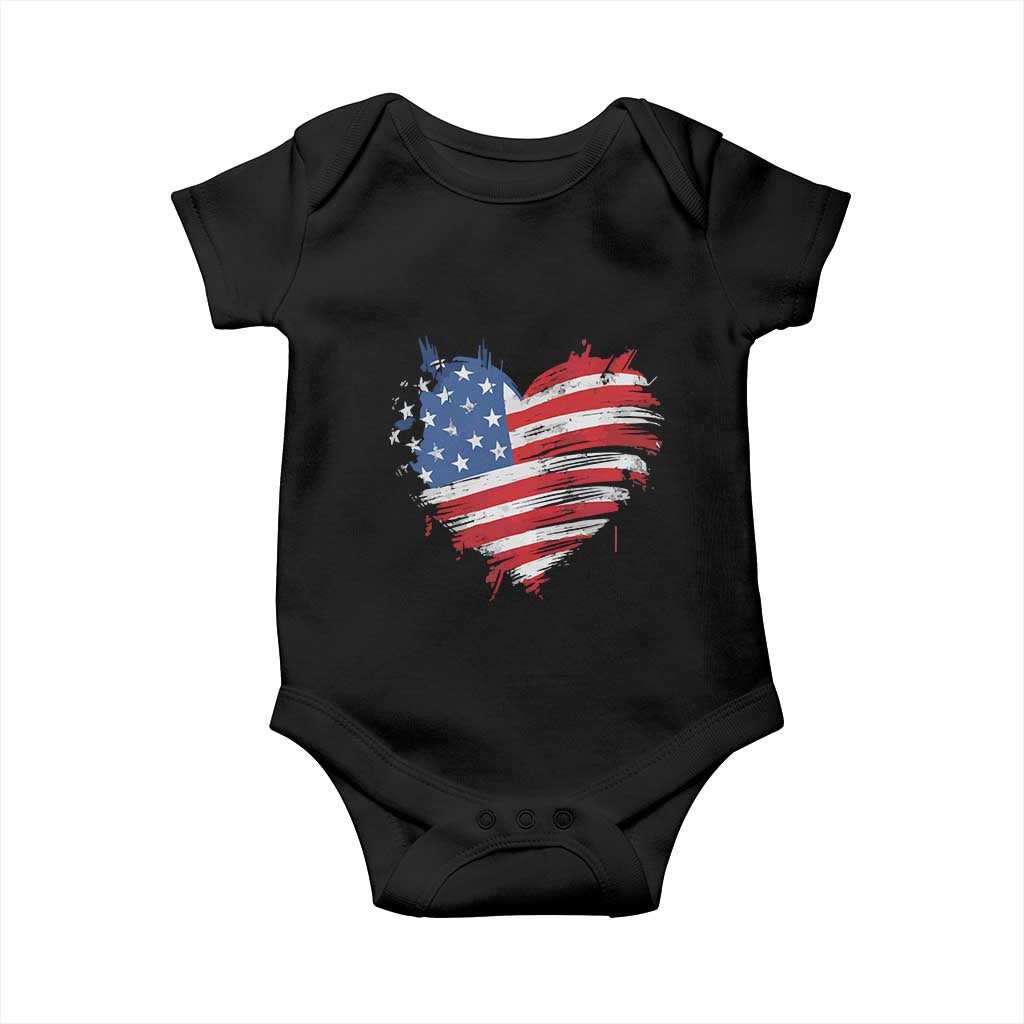4th of July American Flag Heart USA Patriotic Baby Onesie Star Stripes TS11 Black Print Your Wear