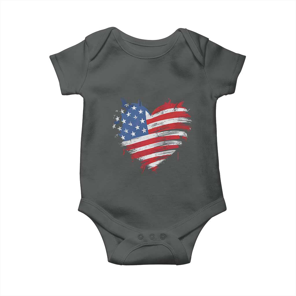 4th of July American Flag Heart USA Patriotic Baby Onesie Star Stripes TS11 Dark Heather Print Your Wear