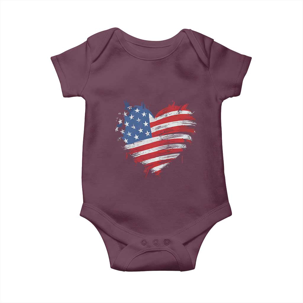 4th of July American Flag Heart USA Patriotic Baby Onesie Star Stripes TS11 Maroon Print Your Wear