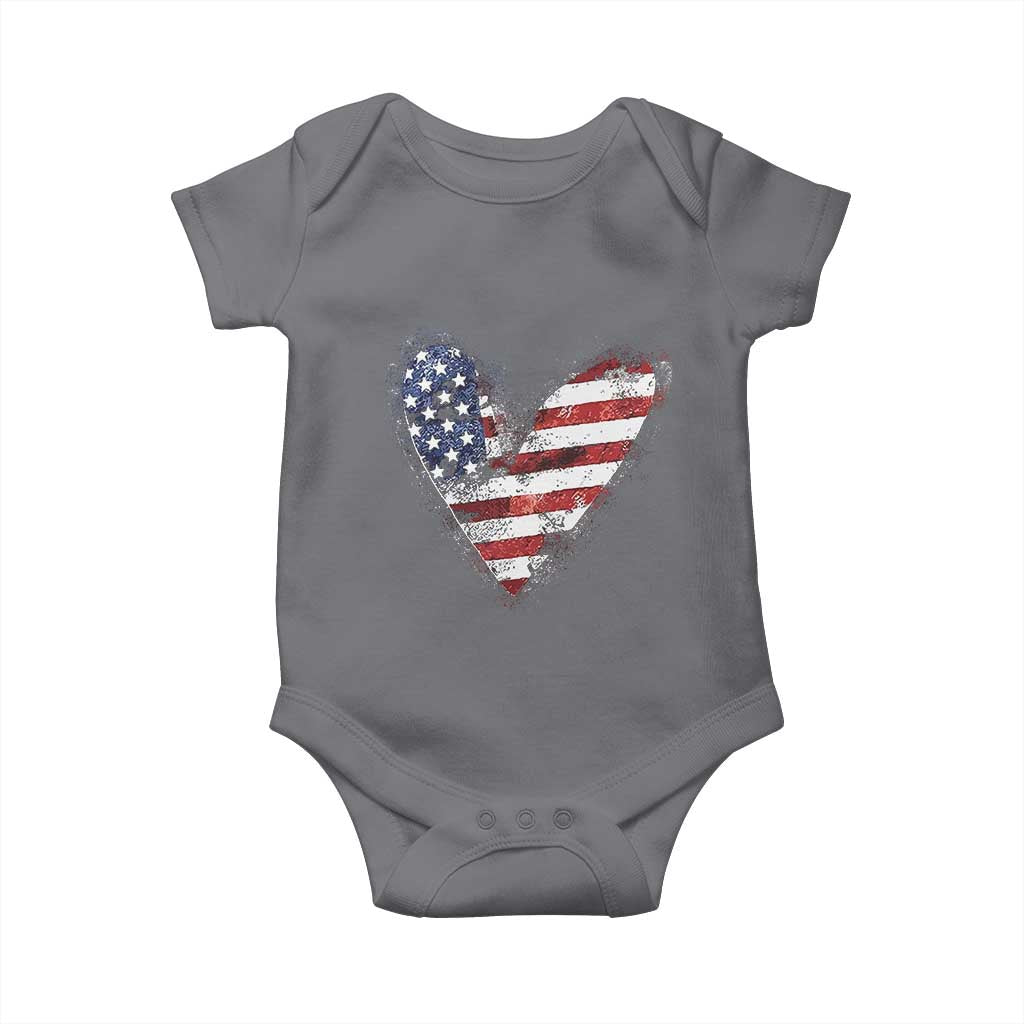 4th of July American Flag Heart USA Patriotic Baby Onesie TS11 Charcoal Print Your Wear
