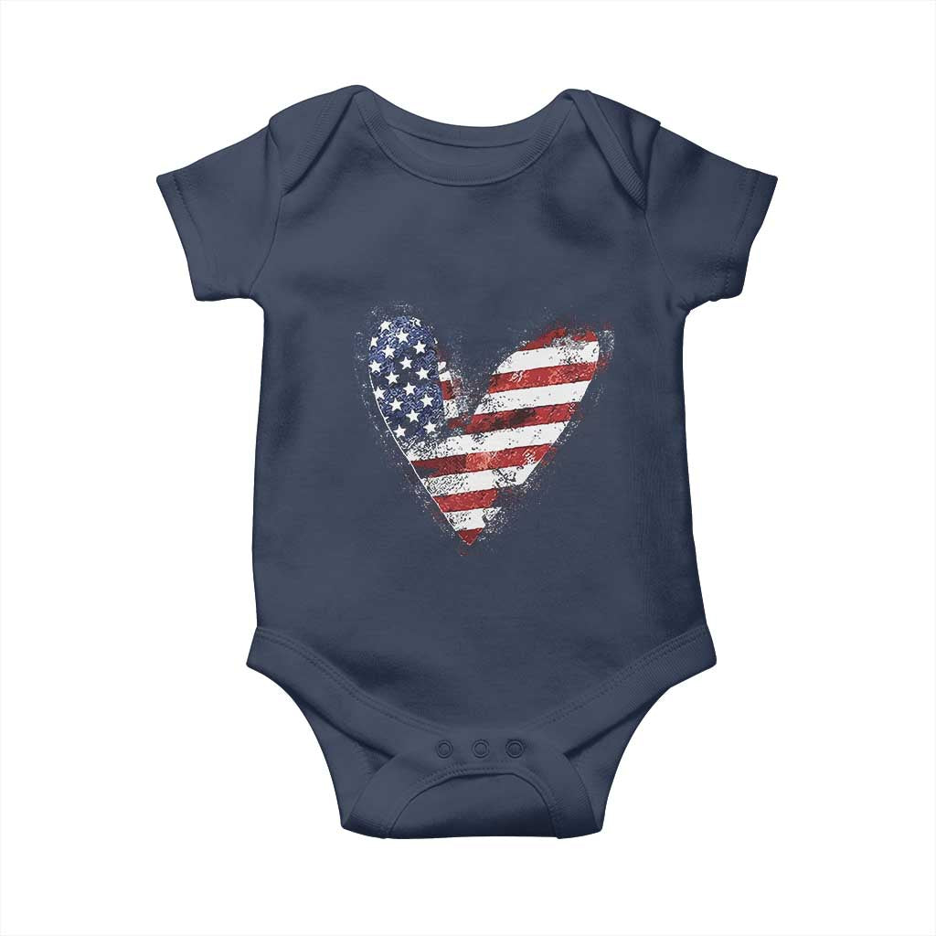 4th of July American Flag Heart USA Patriotic Baby Onesie TS11 Navy Print Your Wear