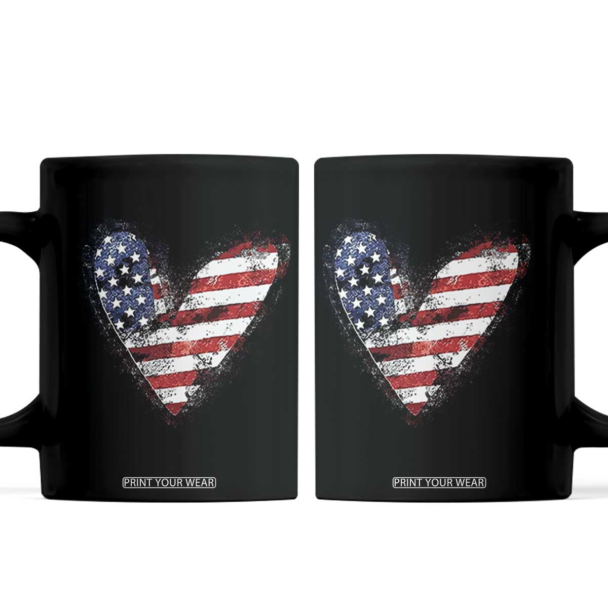 4th of July American Flag Heart USA Patriotic Coffee Mug TS11 Black Print Your Wear