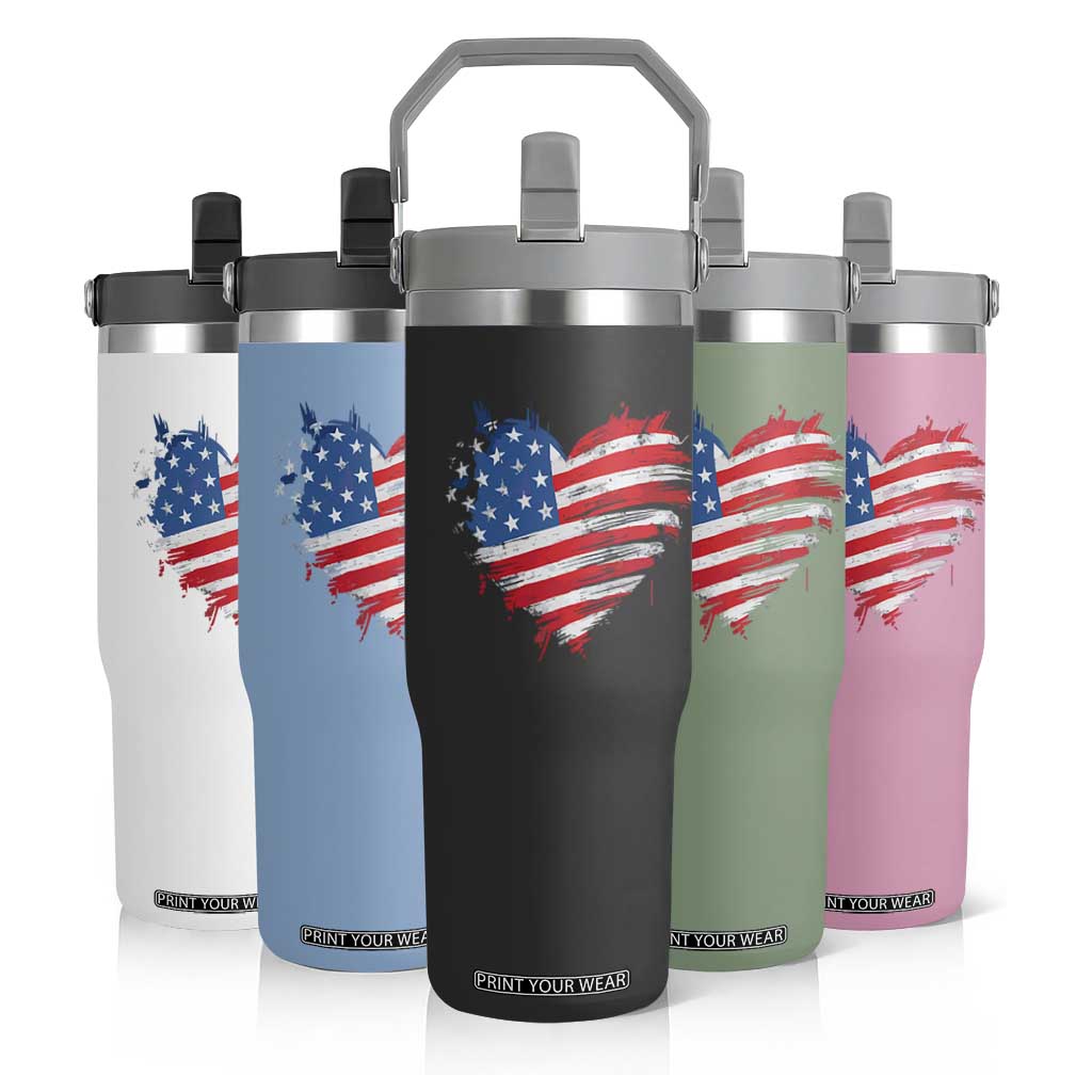 4th of July American Flag Heart USA Patriotic Flip Straw Tumbler Star Stripes TS11 Print Your Wear