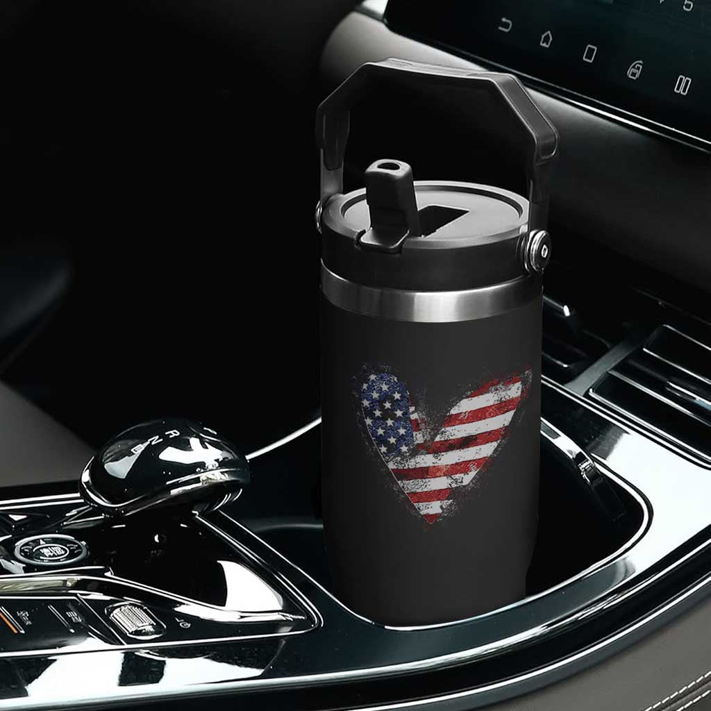 4th of July American Flag Heart USA Patriotic Flip Straw Tumbler TS11 Print Your Wear