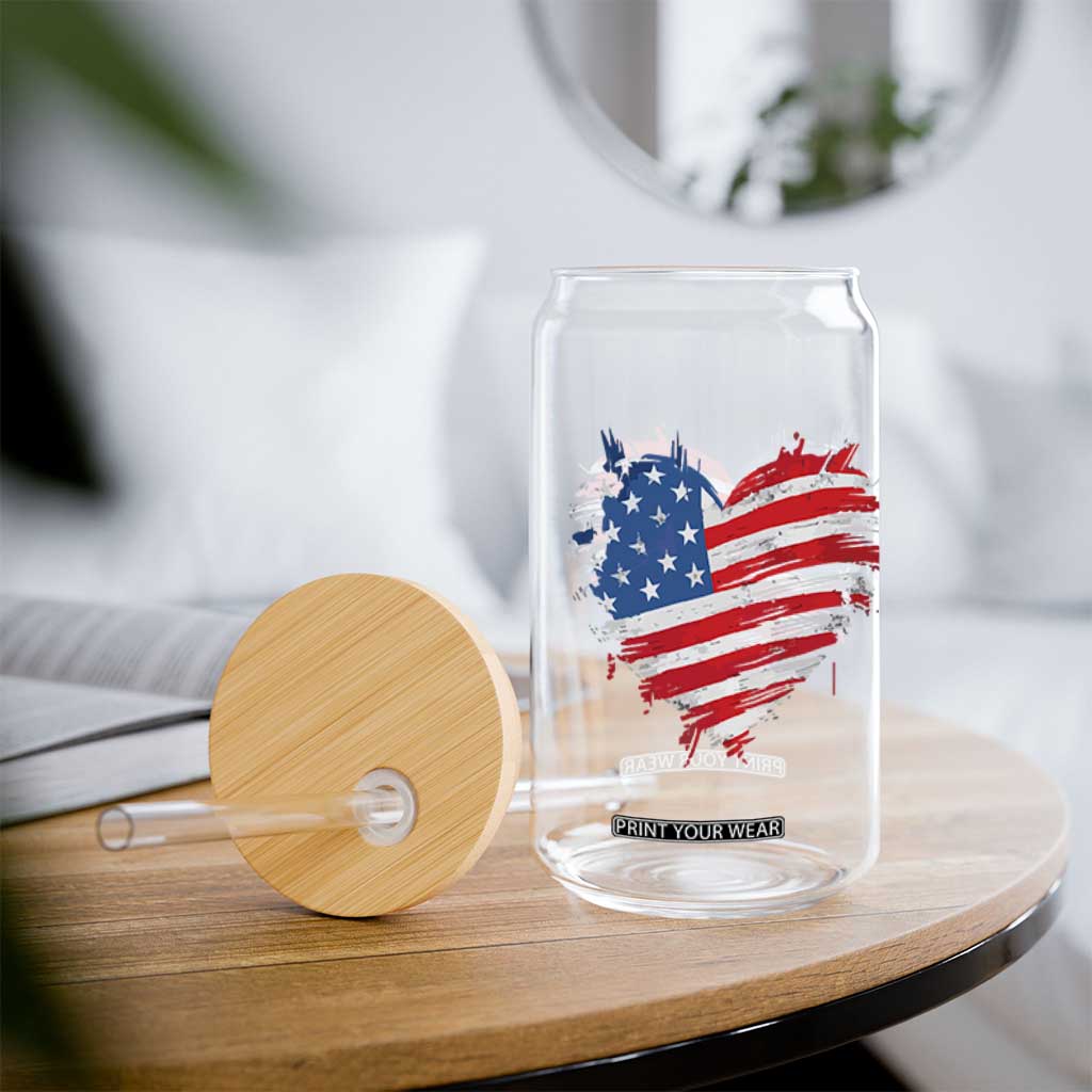4th of July American Flag Heart USA Patriotic Glass Can Star Stripes TS11 Print Your Wear