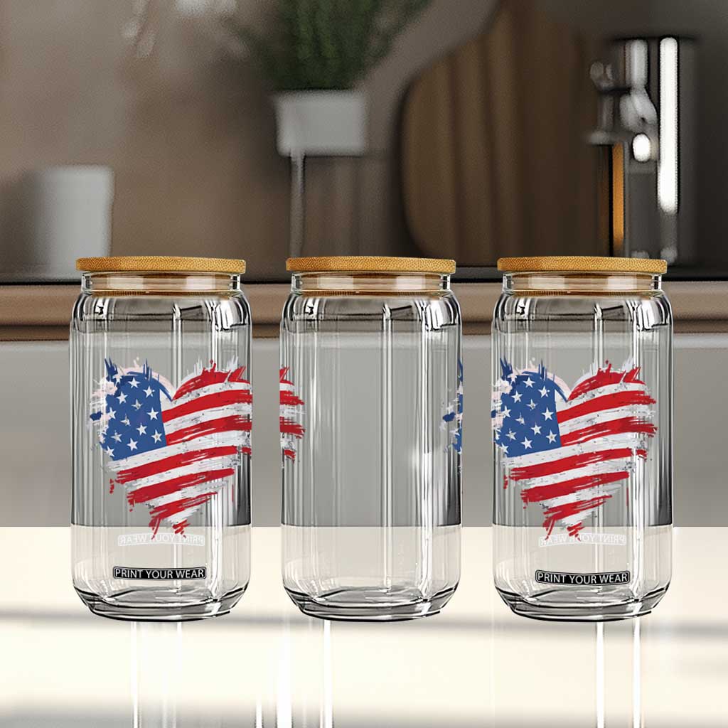 4th of July American Flag Heart USA Patriotic Glass Can Star Stripes TS11 Print Your Wear