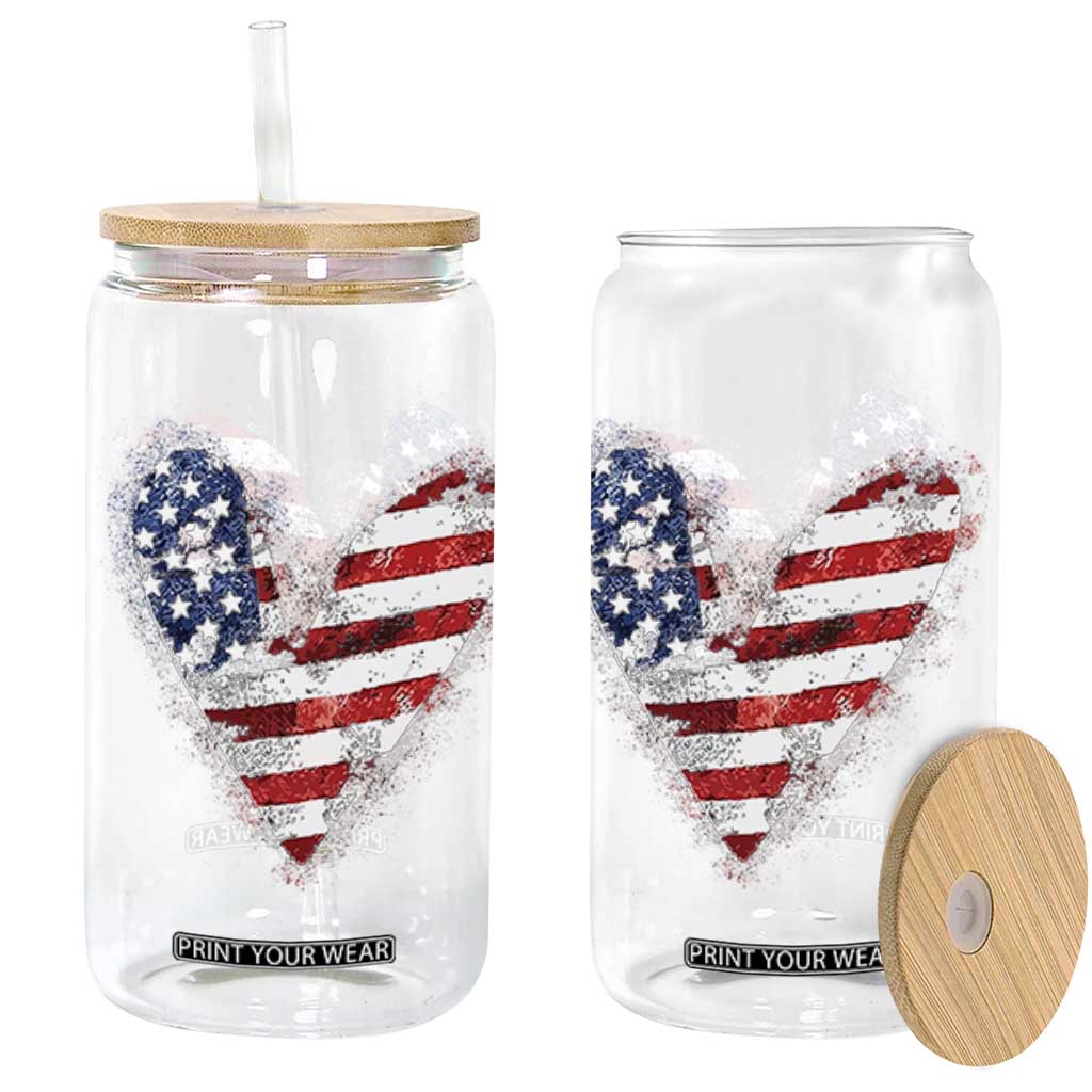 4th of July American Flag Heart USA Patriotic Glass Can TS11 Black Print Your Wear