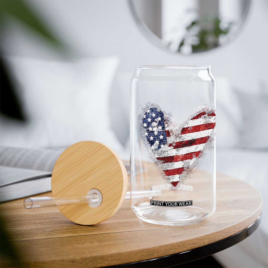 4th of July American Flag Heart USA Patriotic Glass Can TS11 Print Your Wear