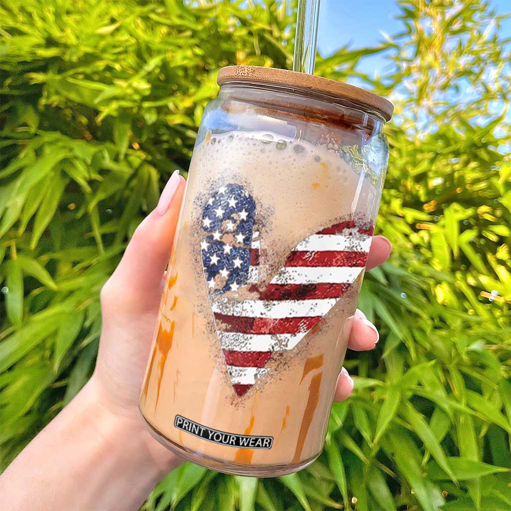 4th of July American Flag Heart USA Patriotic Glass Can TS11 Print Your Wear